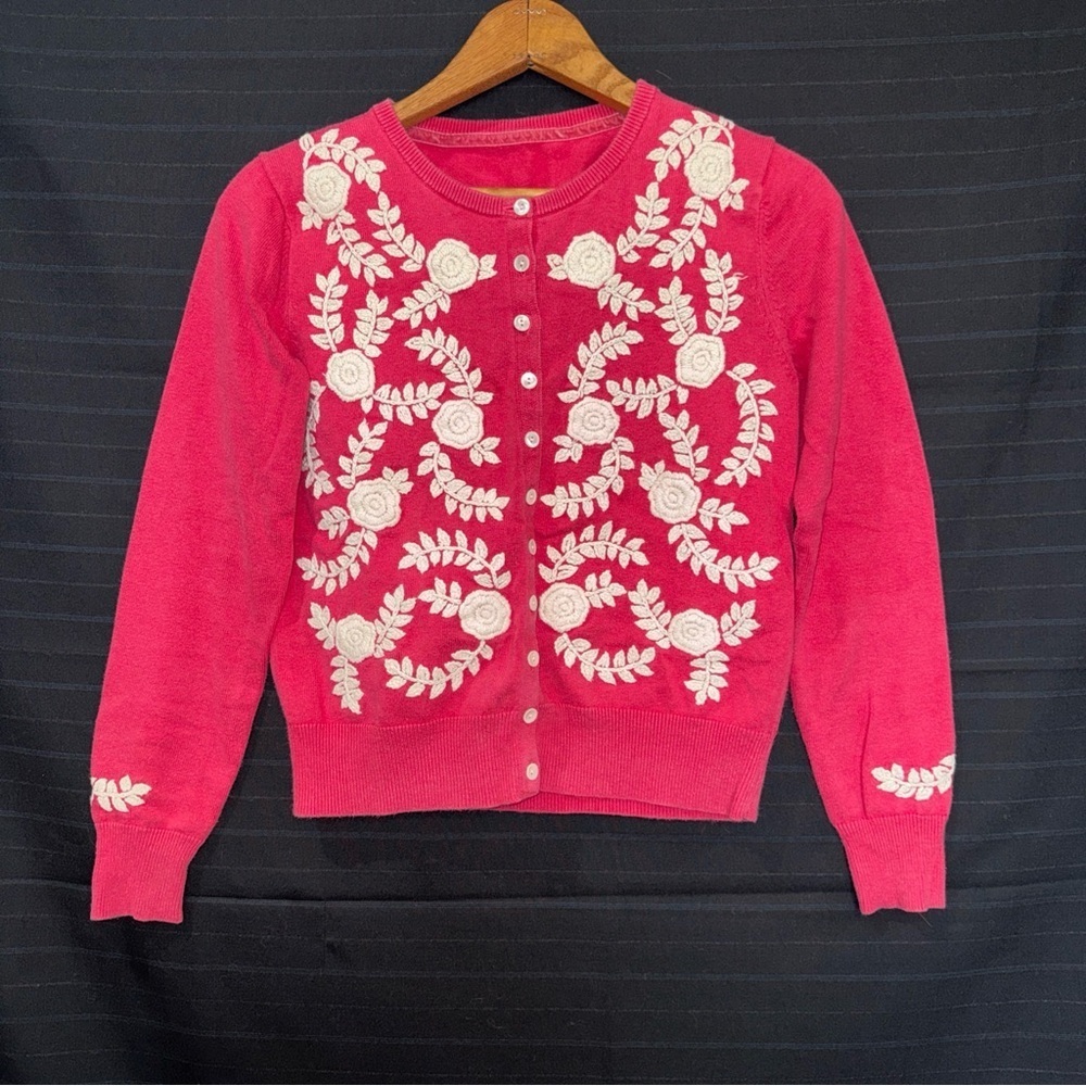 Sundance Sweater Womens Sz XS Pink Cardigan Embroidered Button Cotton Floral